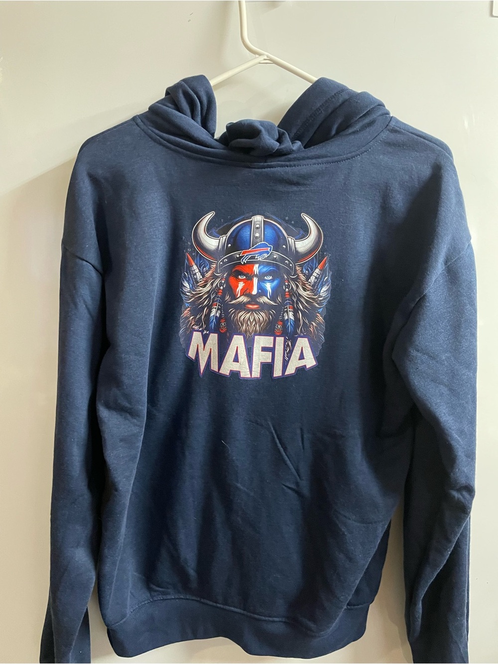 Navy Graphic Hoodie with Viking 'MAFIA' Print